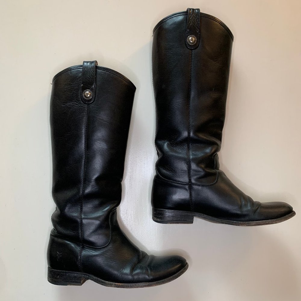 Frye Melissa Button Pull-on Knee-high Black Riding Boots, Size 7.5